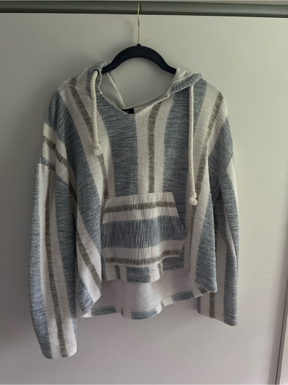 Ocean Drive Striped Hooded Pullover in Blue, White, and Tan